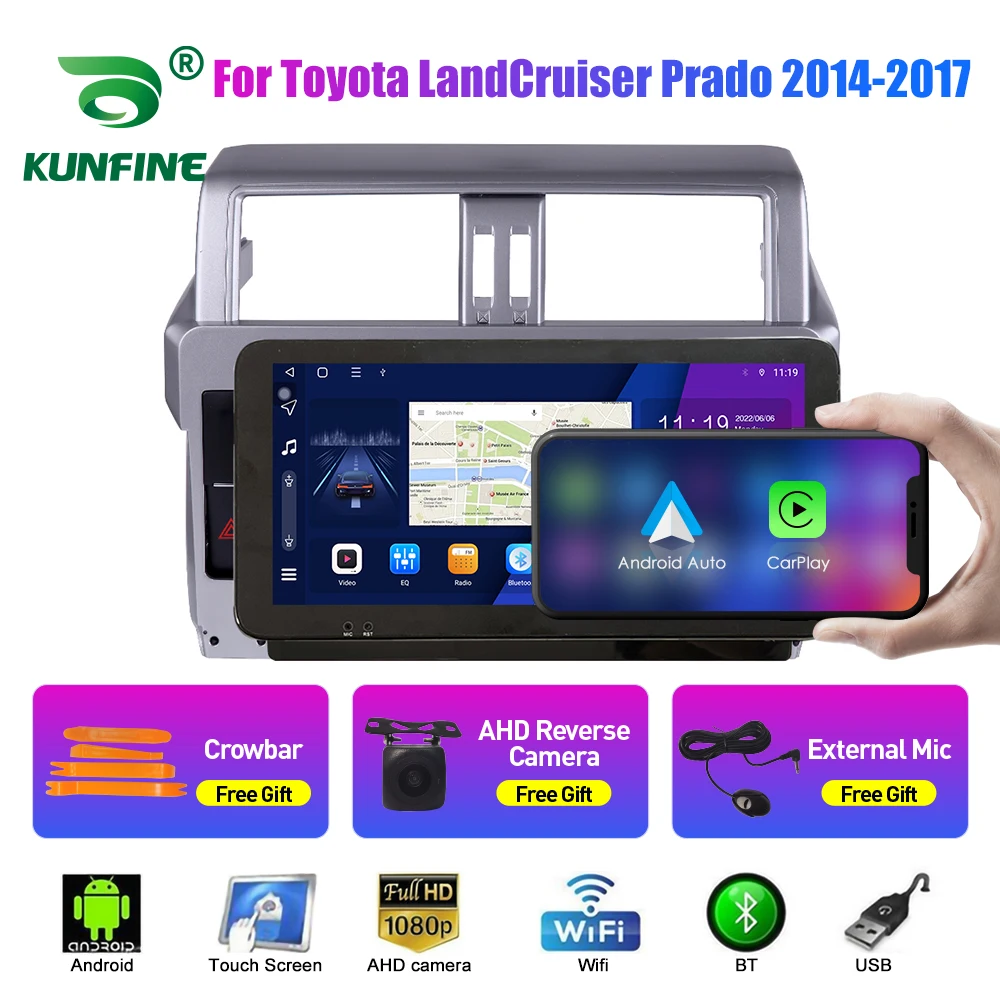 

10,33-дюймовый автомобильный радиоприемник для Toyota Land Cruiser 14-17 2Din Android, восьмиядерный автомобильный стерео GPS-навигатор, плеер QLED, экран Carplay