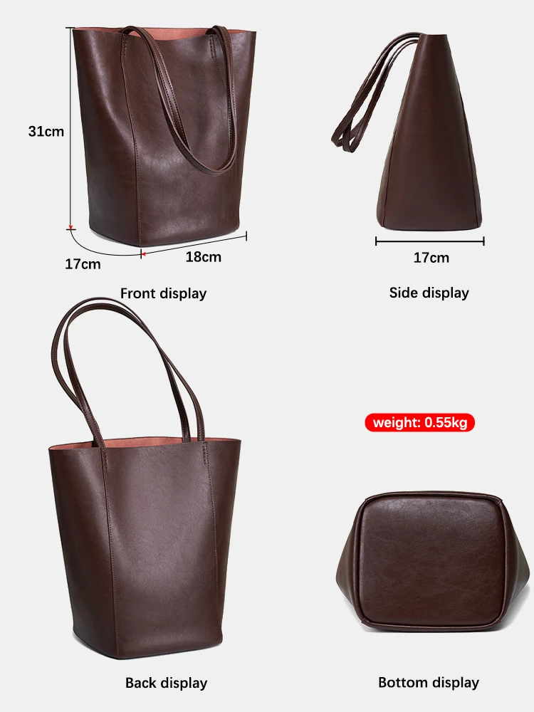 Zency New Women The Tote Bag Handbag 100% Genuine Leather Shoulder Ladies Black Coffee Tote Bag Large Capacity Shopping Bag 2024