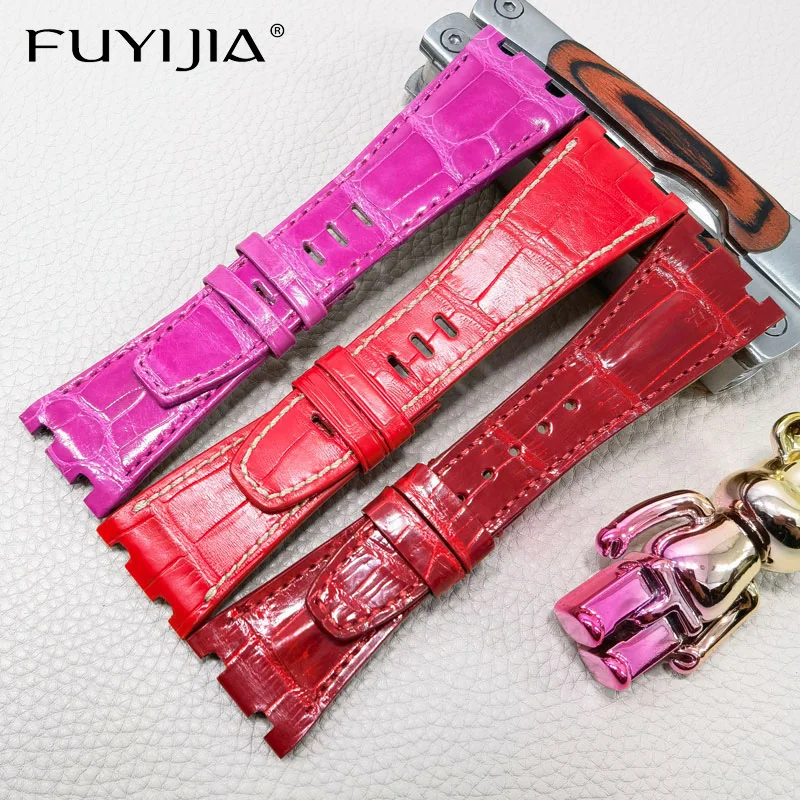 FUYIJIA Women Luxury Custom A-udemarsP-iguet Watch Band Alligator Strap 28MM 30MM Genuine Leather Belt Crocodile Skin Watchbands