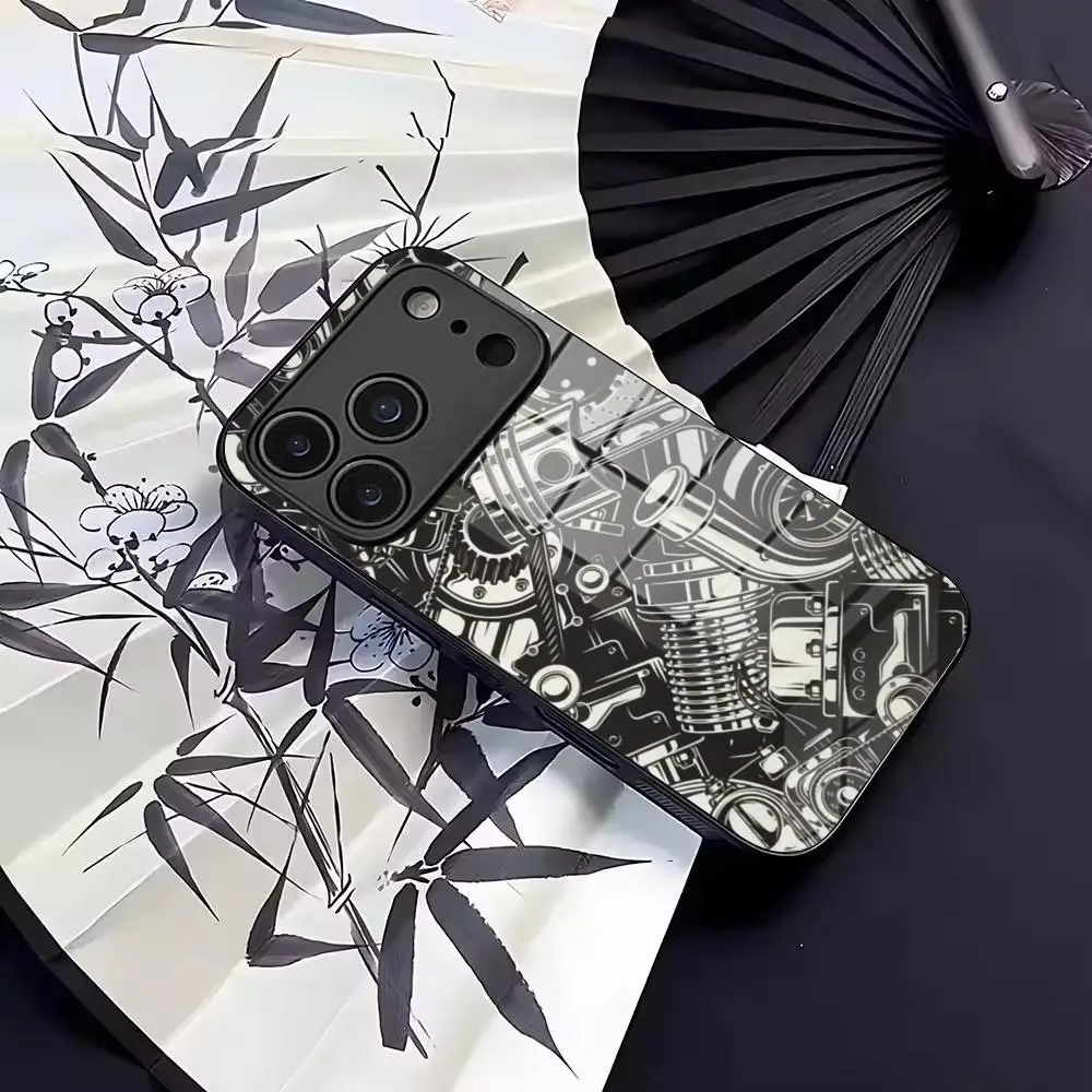 Automobile Spare Parts Car Engine Pis Phone Case For IPhone 17 Air 16 15 Pro Max 14 13 12 Plus Galaxy S26 25 24 Glass phone case