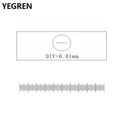 Micrómetro de escenario de 0,01mm, regla de calibración de retícula deslizante de vidrio, DIV = 0,01mm para microscopio biológico, Total de 1mm