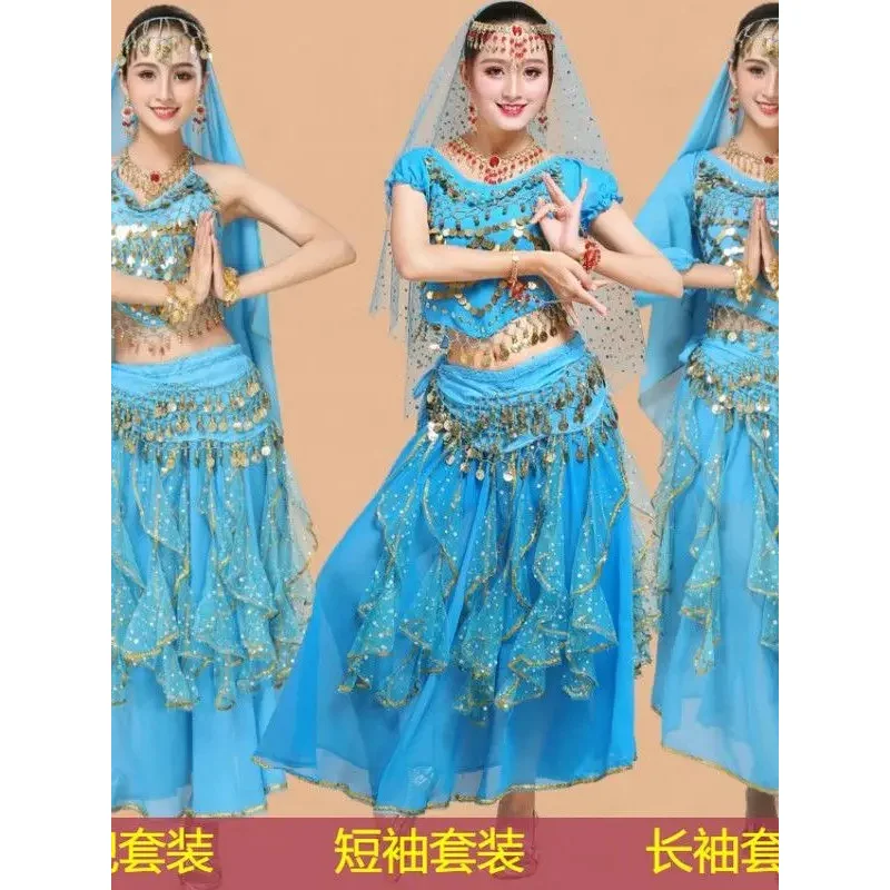 Vestido de bollywood adulto traje feminino dança indiana dança do ventre sari roupas desempenho dança roupas chiffon saia conjunto um tamanho