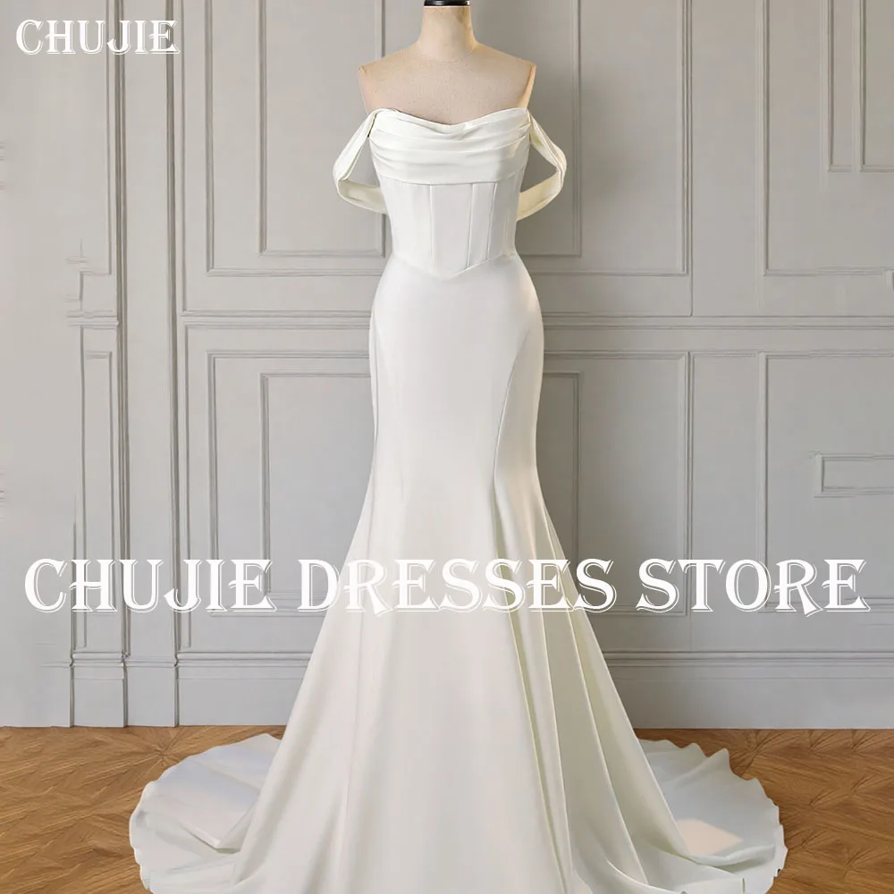 

Satin Off Shoulder Wedding Dresses Elegant Satin Bridal Gowns Mermaid Customized Bride Dress Vestido de novia robe de mariée
