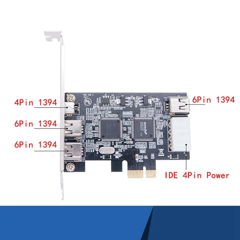 PCI-E 1X IEEE 1394A 4พอร์ต (3 + 1) อะแดปเตอร์ Firewire 1394การ์ด FireWire สีดำ PCIe + 6 PIN เป็น4 PIN 1394สาย