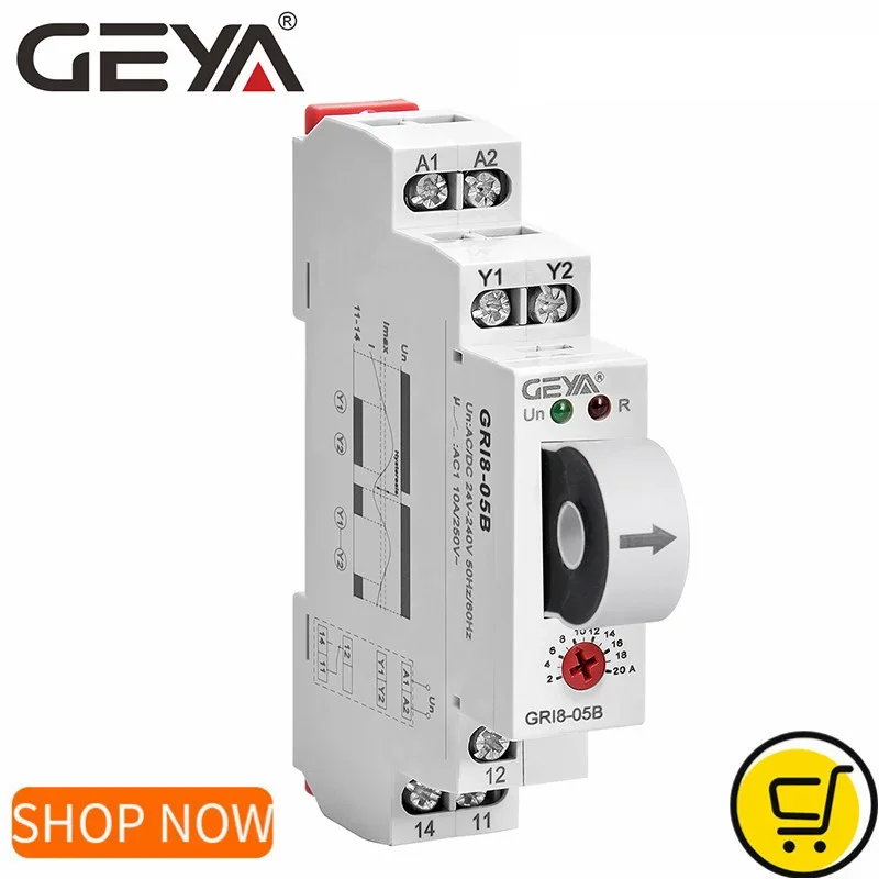 NEW GEYA GRI8-05 DC Current Relay straight-through 2A-20A AC24V-240V Over-current Under-current Protection Relay