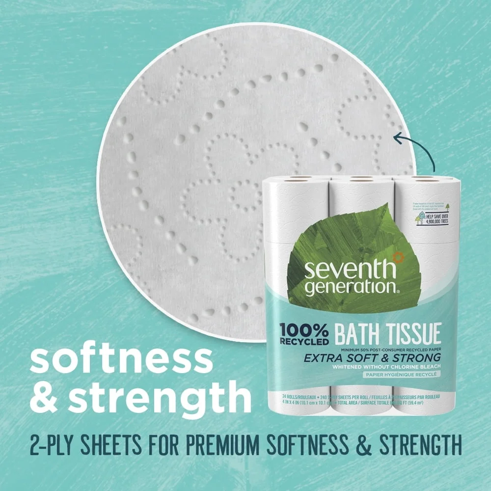 Carta igienica ecologica a 2 strati, 24 rotoli, 240 fogli, ciascuno, carta riciclata, sicura, compatibile con camper, morbida e resistente