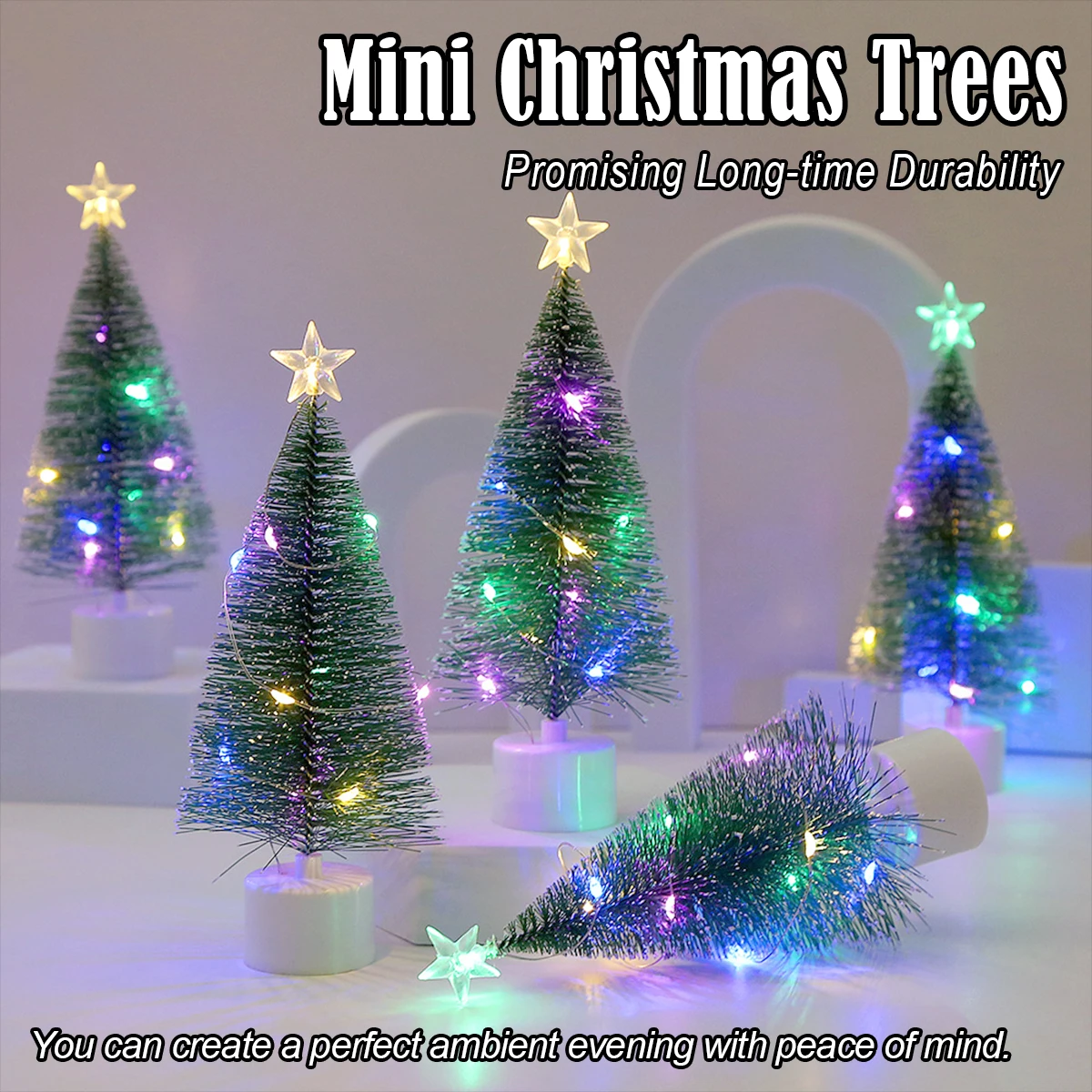 

17cm Led Mini Christmas Plastic Home Tabletop Trees Colorful Snow Green Xmas Diy Tree Artificial Desk Decorations Accessories