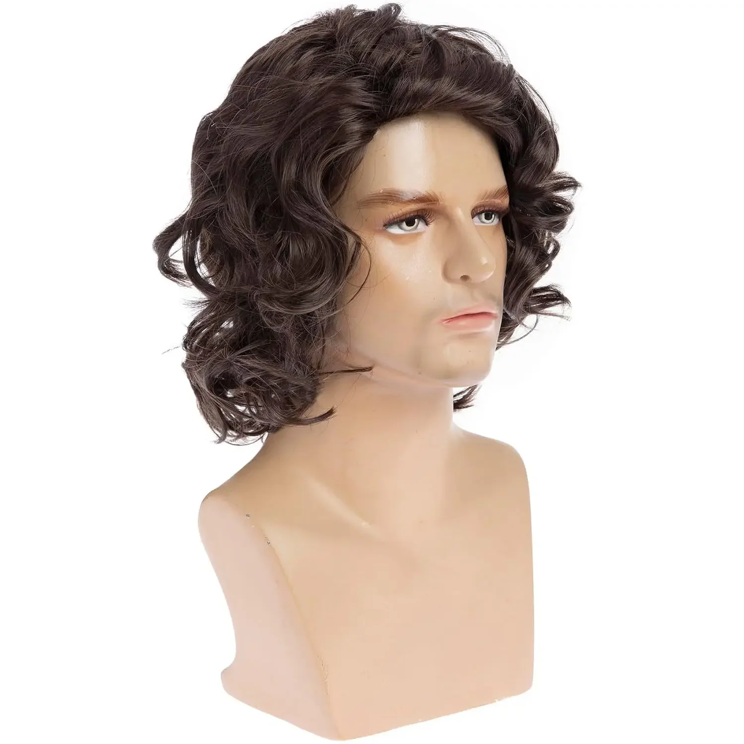 Herenmode Krullend Synthetische Pruik Kort Bruin Nep Haar voor Man Realistisch Cosplay Dagelijks Feestpruik