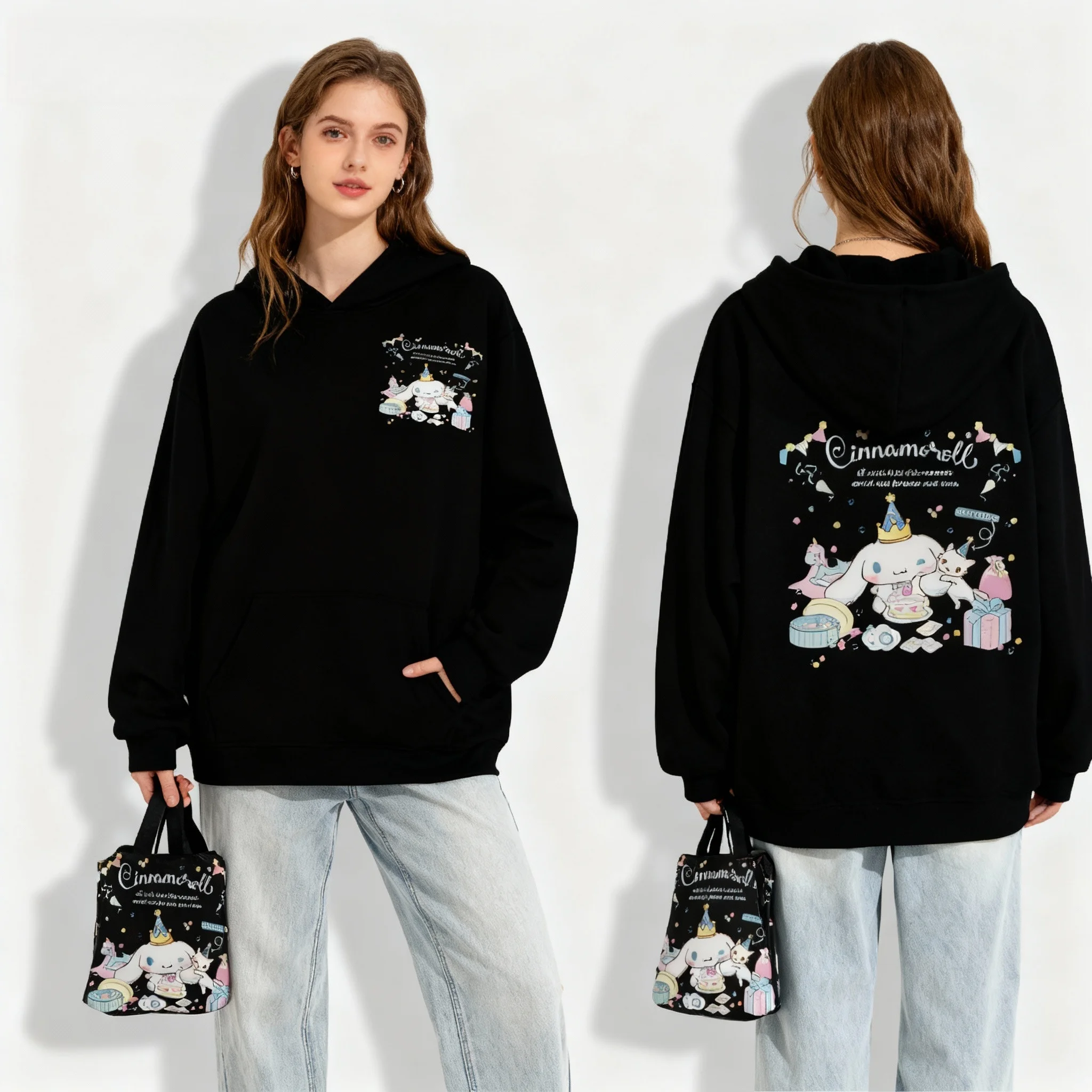 سانريو عائلة كبيرة الأذن الكلب سلسلة كاملة حلوة كول الأمريكية العصرية الشارع الخريف/الشتاء هوديي حجم كبير النساء الكبار 25/26 جديد #5