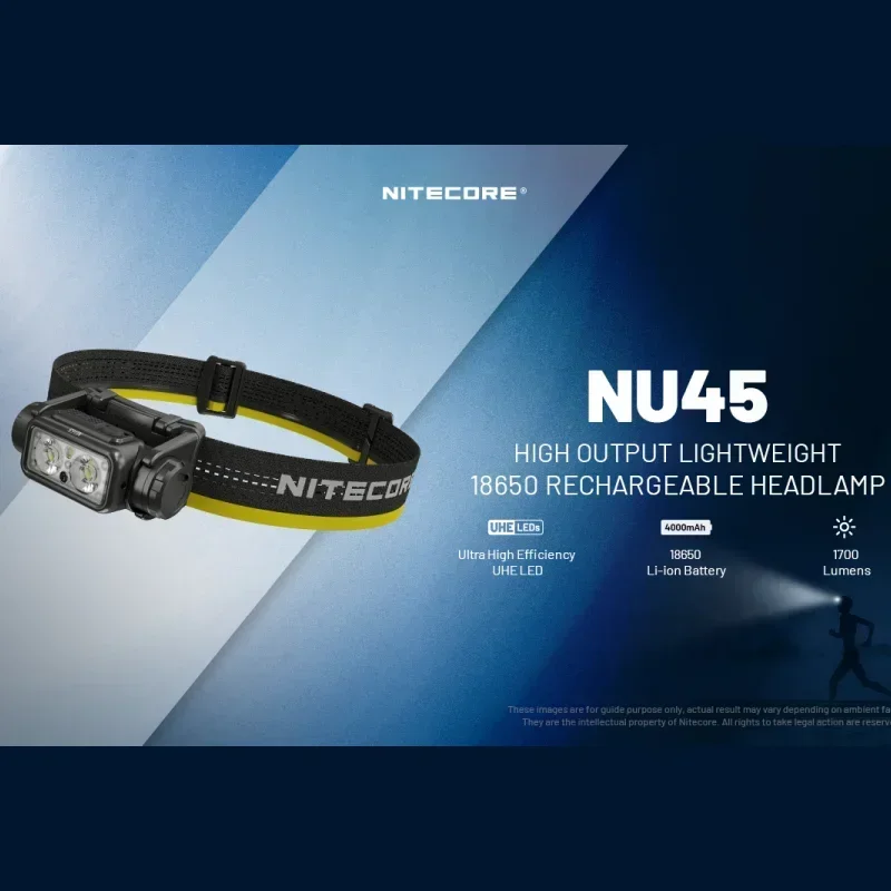 NITECORE NU45 Type-C Rechargeable Lightweight Headlamp 1700Lumens Bulit-in 4000mAh Battery For Night Runing Camping