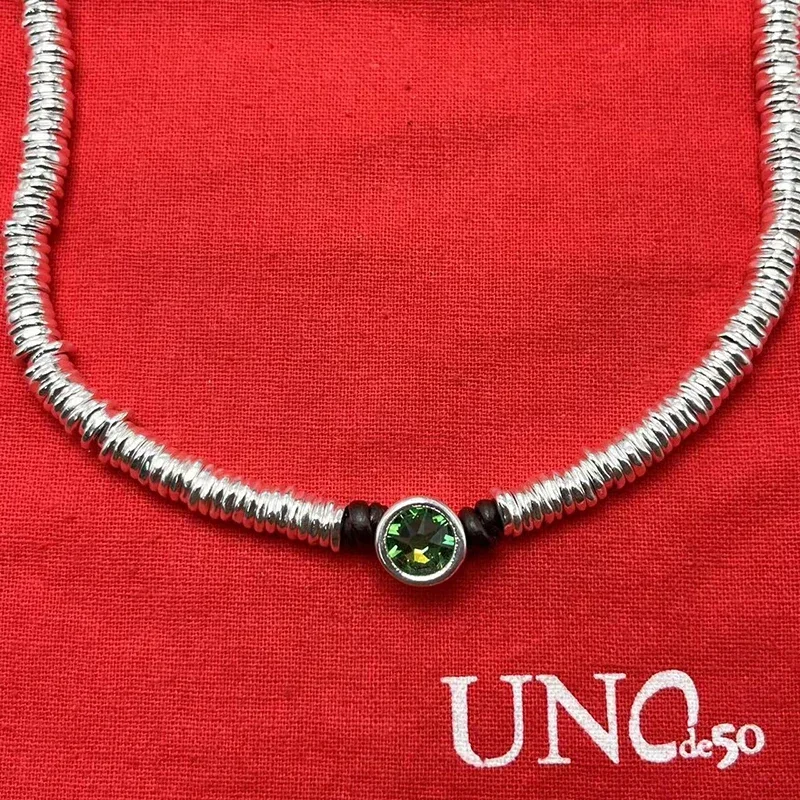 2023 UNOde50 New European and American Bestselling Fashion High Quality Green Gem Necklace Women's Romantic Jewelry Gift Bag