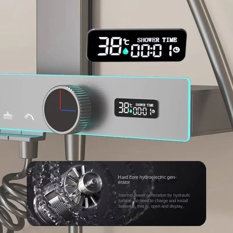 

Intelligent Constant Temperature Shower Head Set Copper Waterway Core Air Pressurized Water Outlet 40CM Large Storage Platform