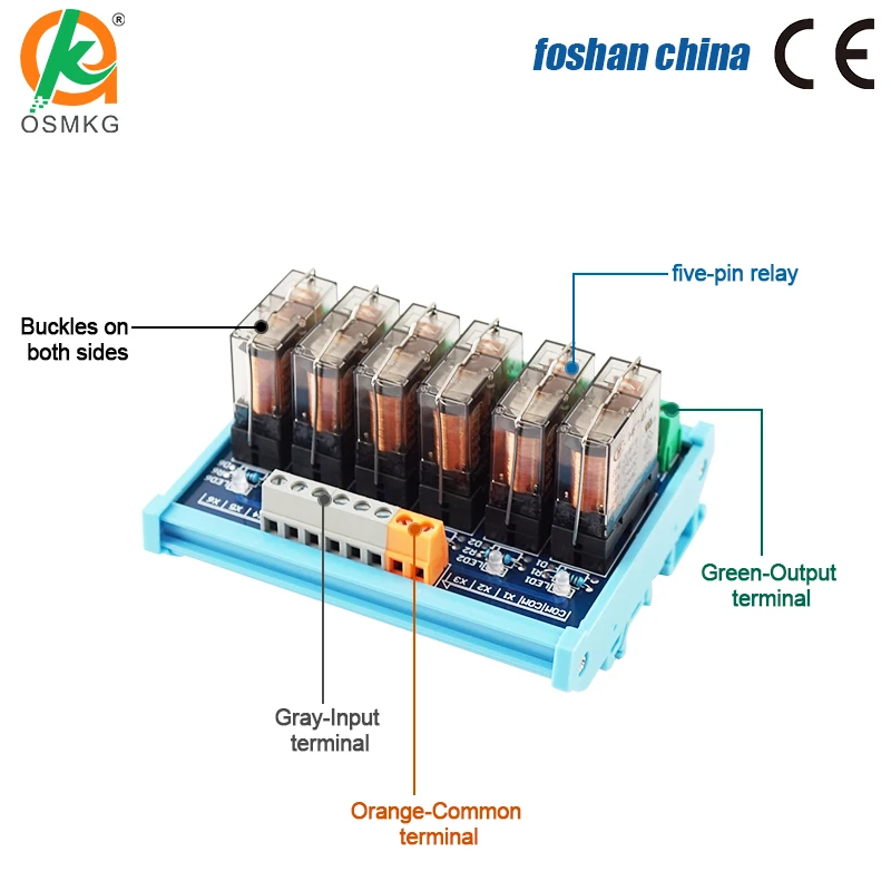 AoShangMing 6 Channel Single Open Relays DC24V Hongfa Relay Module  16A Electromagnetic Relay for PLC