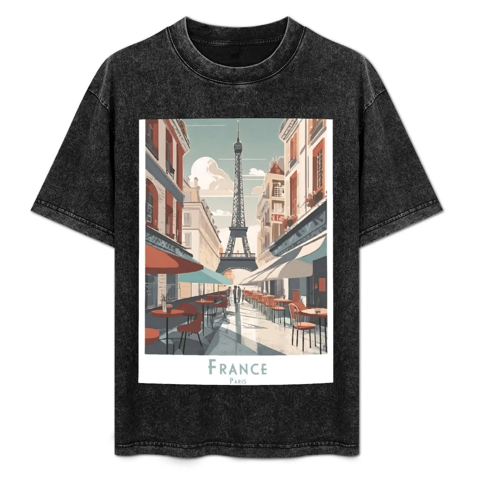 

Винтажная футболка в стиле минимализм и ретро с изображением туристического плаката, уличного кафе, Эйфелевой башни, Парижа, Франции, мягкая базовая хлопковая футболка с коротким рукавом