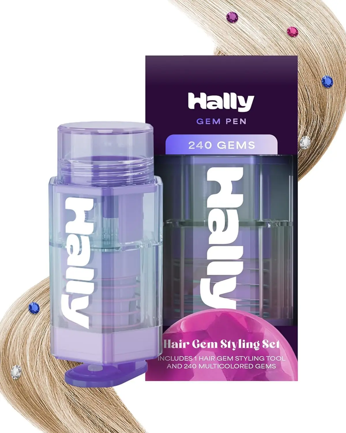 

Hair Gem Pen, 240 Stick-On Hair Gems with Stamper Tool, Easy Apply & Remove, Hair Accessories Kit for Girls & Kids