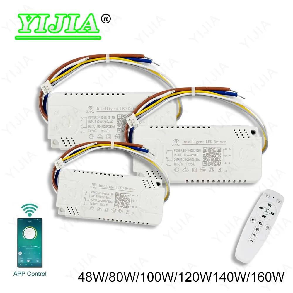 

LED Driver 2.4G APP+Remote Control Lighting 160W 140W 120W 100W 80W 48W Transformers For DIY Two Color Light Strip Chandelier