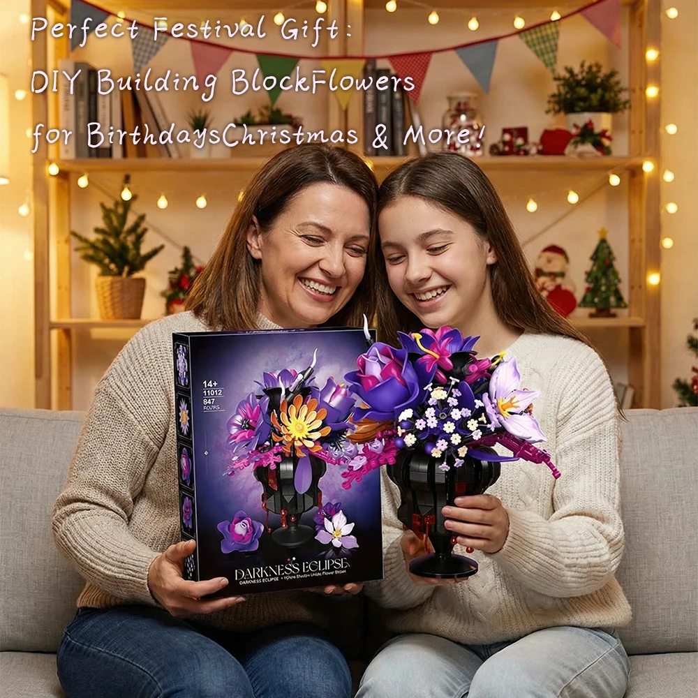 

947 PCS Gothic Bouquet Building Blocks with Vase Kids Toys Romantic Flower Ornaments Valentine's Day Thanksgiving DIY Rose Gift
