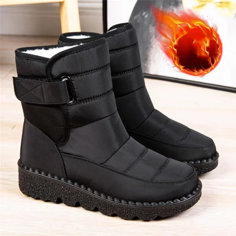 Botas De nieve impermeables antideslizantes para Mujer, zapatos De plataforma, botines cálidos, zapatos acolchados De algodón, Invierno