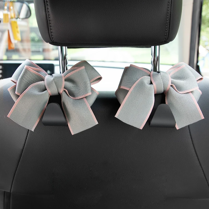 2 Pack Universal Seat Back Organizers Cute Bowknot Car Headrest Bag Hangers Strong Durable Auto Back Seat Storage Holder Hooks