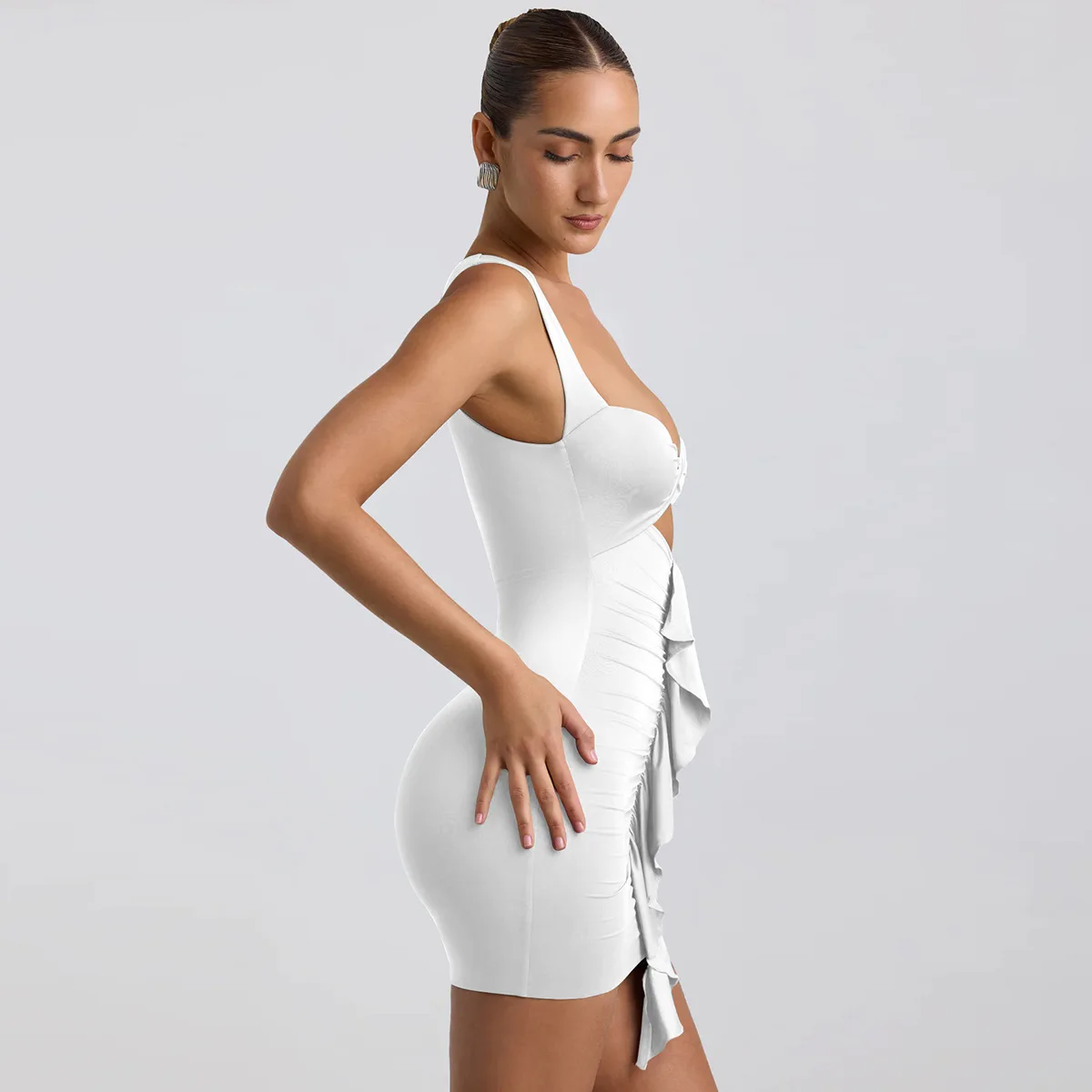 2024 Summer New Cross-border Women's Pleated Streamer Dress Amazon Sexy Slim Cutout Hip Skirt