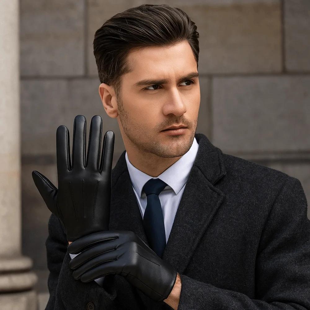 Simple Black Driving Gloves Cool Punk Full Finger Mittens Anti-Slip Breathable PU Leather Gloves Sports Activities