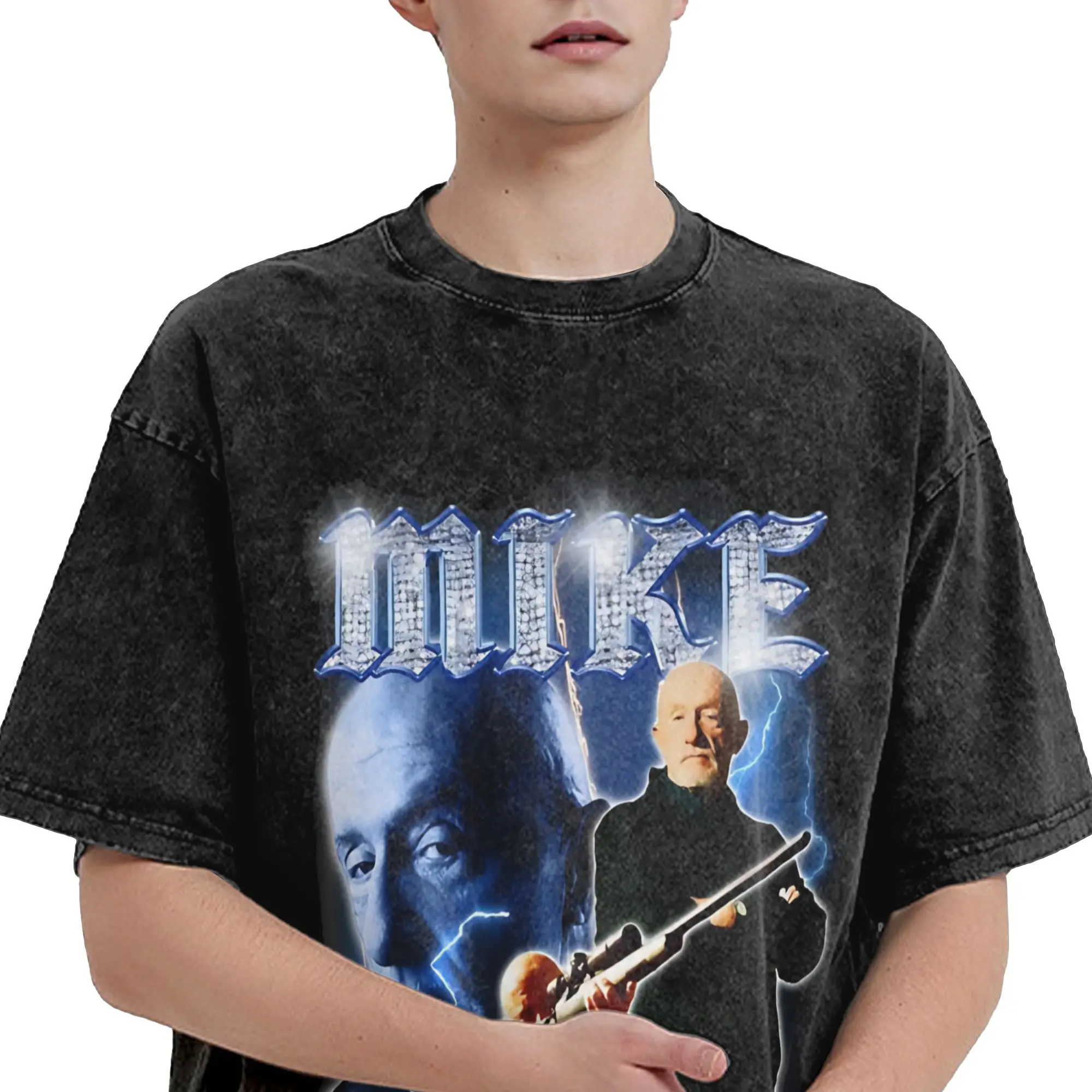 Printed Mike Ehrmantraut Breakings Bads  Washed Shirt Merch Harajuku T-Shirt  Men Women Tees