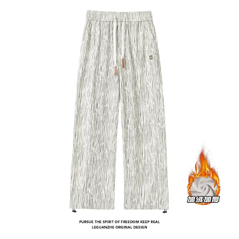 

【Mirrordust】2025 Winter Plus Size Corduroy Printed Fleece-Lined Sweatpants Warm Loose Casual Long Pants for Men and Women M-5X