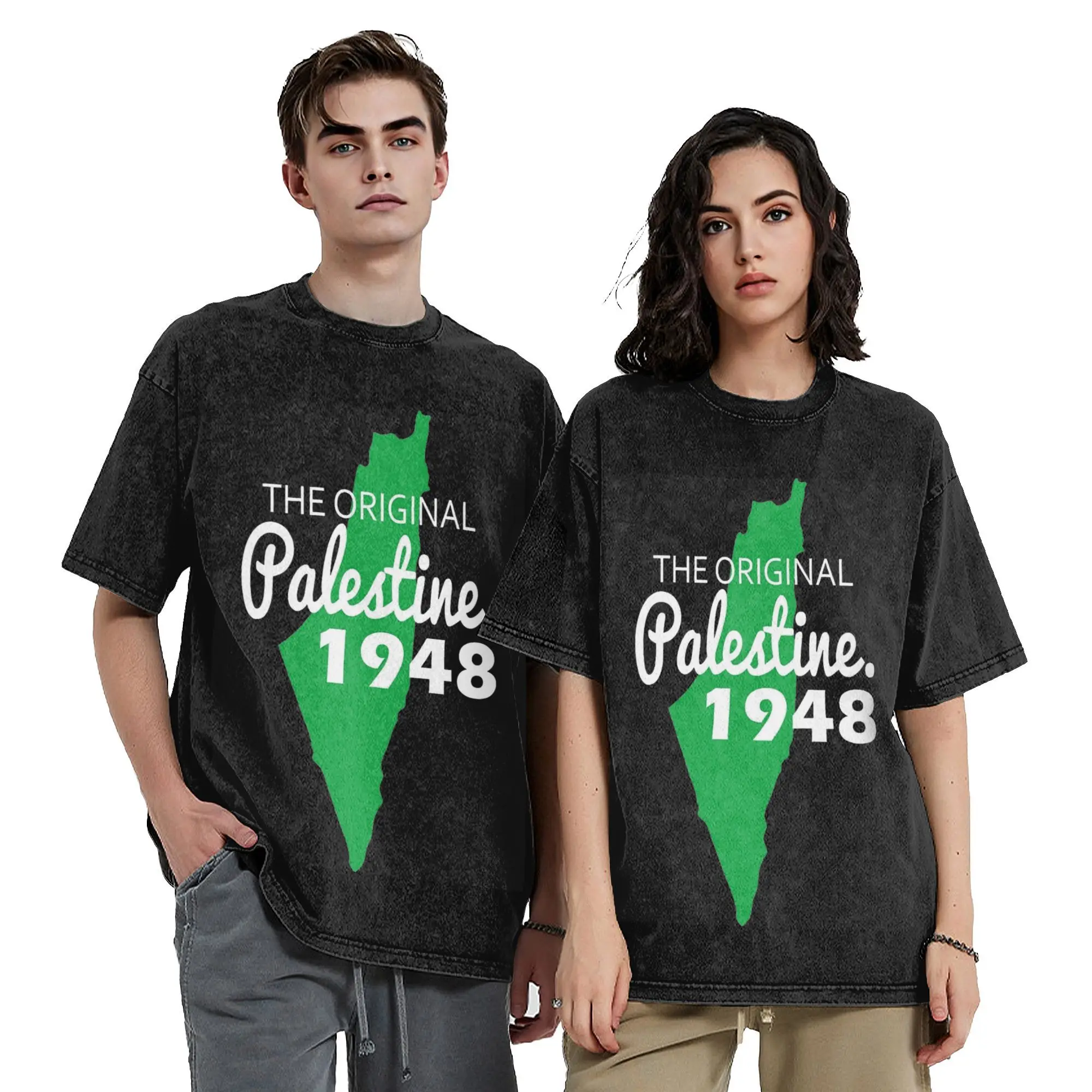 

Palestine 1948 Vintage Washed T-Shirts Men Women Funny Pure Cotton Tees Crewneck Short Sleeve T Shirts New Arrival Clothes