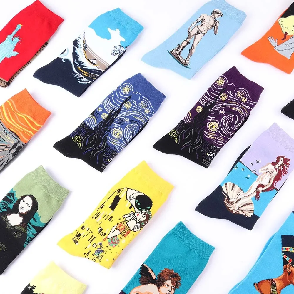 Mężczyzna Gwiaździsta Noc Zima Retro Kobiety Osobowość Sztuka Van Gogh Skarpetki Malarstwo Olejne Skarpetki Śmieszne Szczęśliwe Skarpetki Prezenty dla Mężczyzn