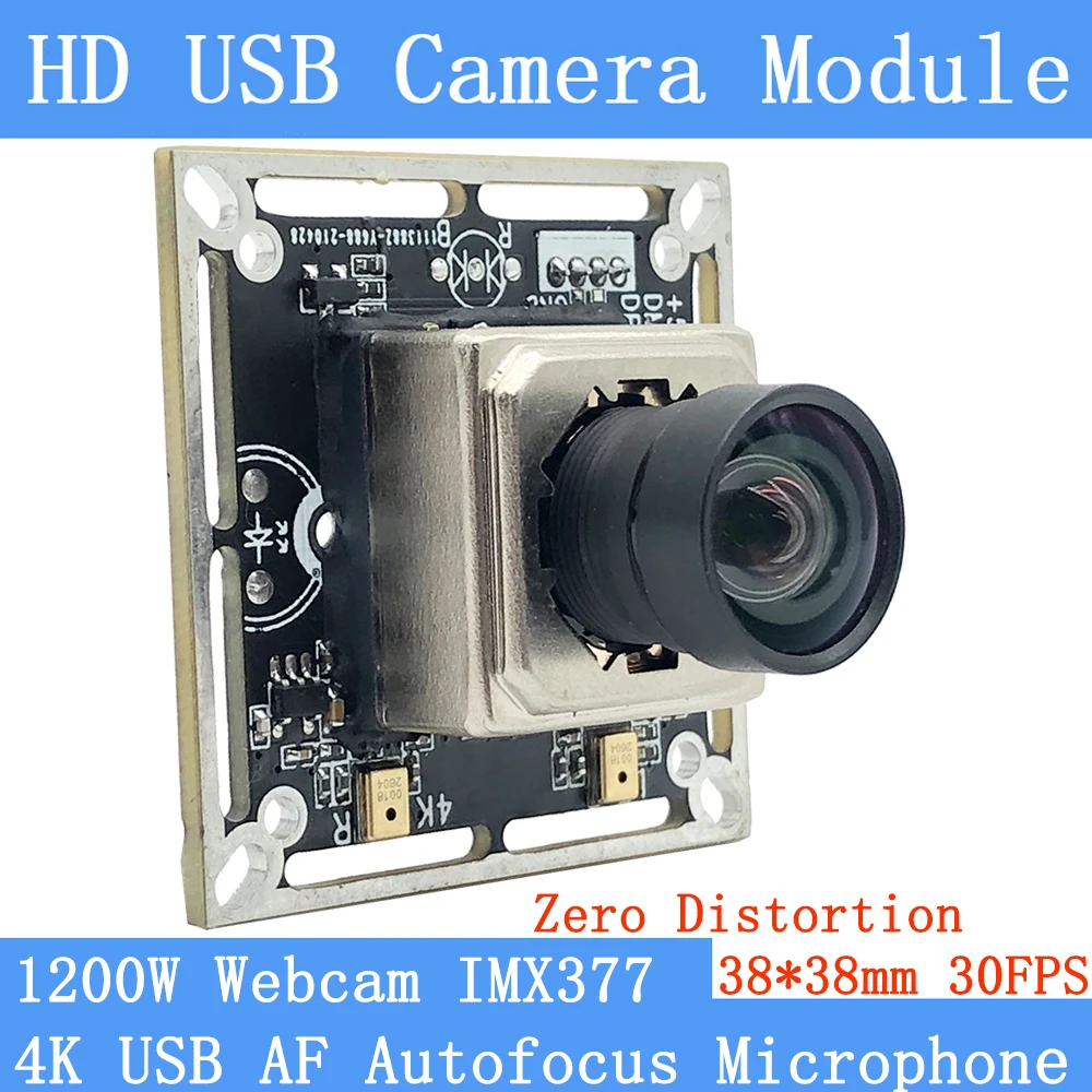 

38 мм * 38 мм AF автофокус 4K 3840x2880 USB веб-камера IMX377 с нулевым искажением MJPEG UVC 30FPS 1200 Вт USB-модуль камеры Поддержка аудио