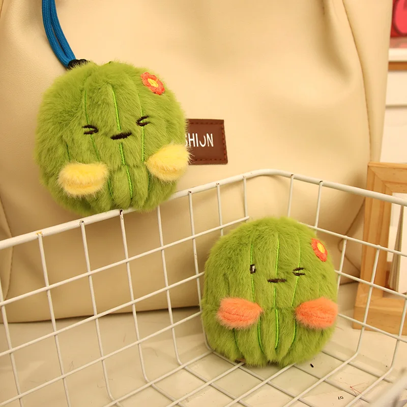 1/10pcs 11cm Adorable Realistic Fairy Ball Bag Accessory Plush Toy Stuffed Greens Cactus Keychain Doll for Girl's Decoration