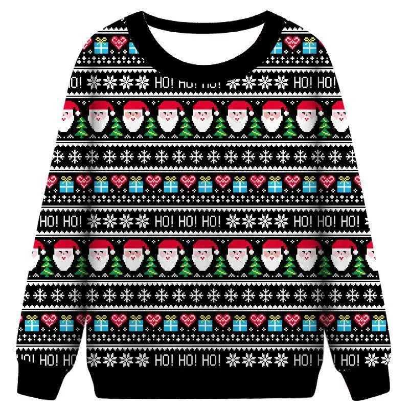 Christmas Tree Snow Pattern Sweatshirts For Men Deer Santa Claus 3D Print Tops Autumn Loose O-Neck Hoodies Long Sleeves Pullover