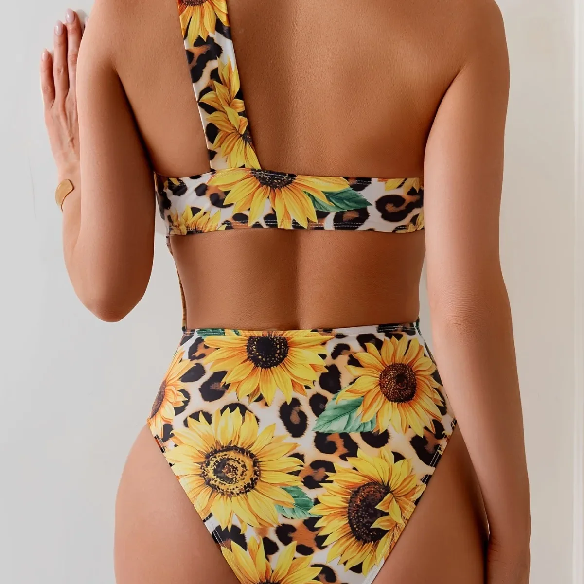 Sexy Sunflower One Shoulder Swimwear Women One Piece Swimsuit Bathing Suits Cut-out Swimming Suit Female for Beach Wear Monokini