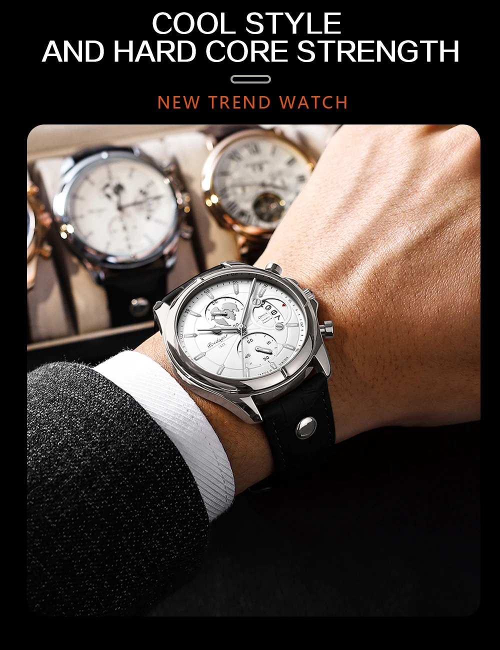 POEDAGAR Luxus Mann Armbanduhr Chronograph Datum Wasserdichte Leder Männer Uhr Casual Quarz herren Uhren Sport Männliche Uhr Reloj – Detail 3
