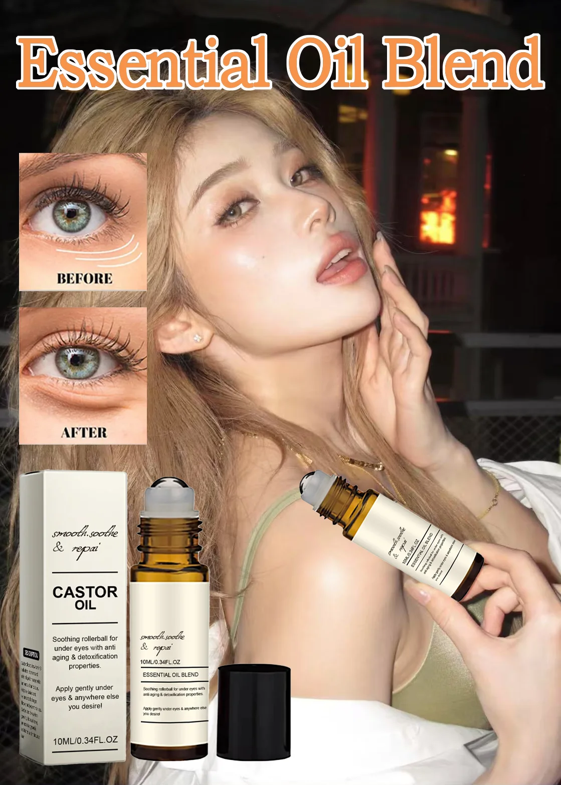 

Castor Oil Eye Serum Anti-wrinkle Remove Dark Circles Eye Bags Anti-puffiness Lift Firm Ball Massage Moisturize Nourish Eye Care