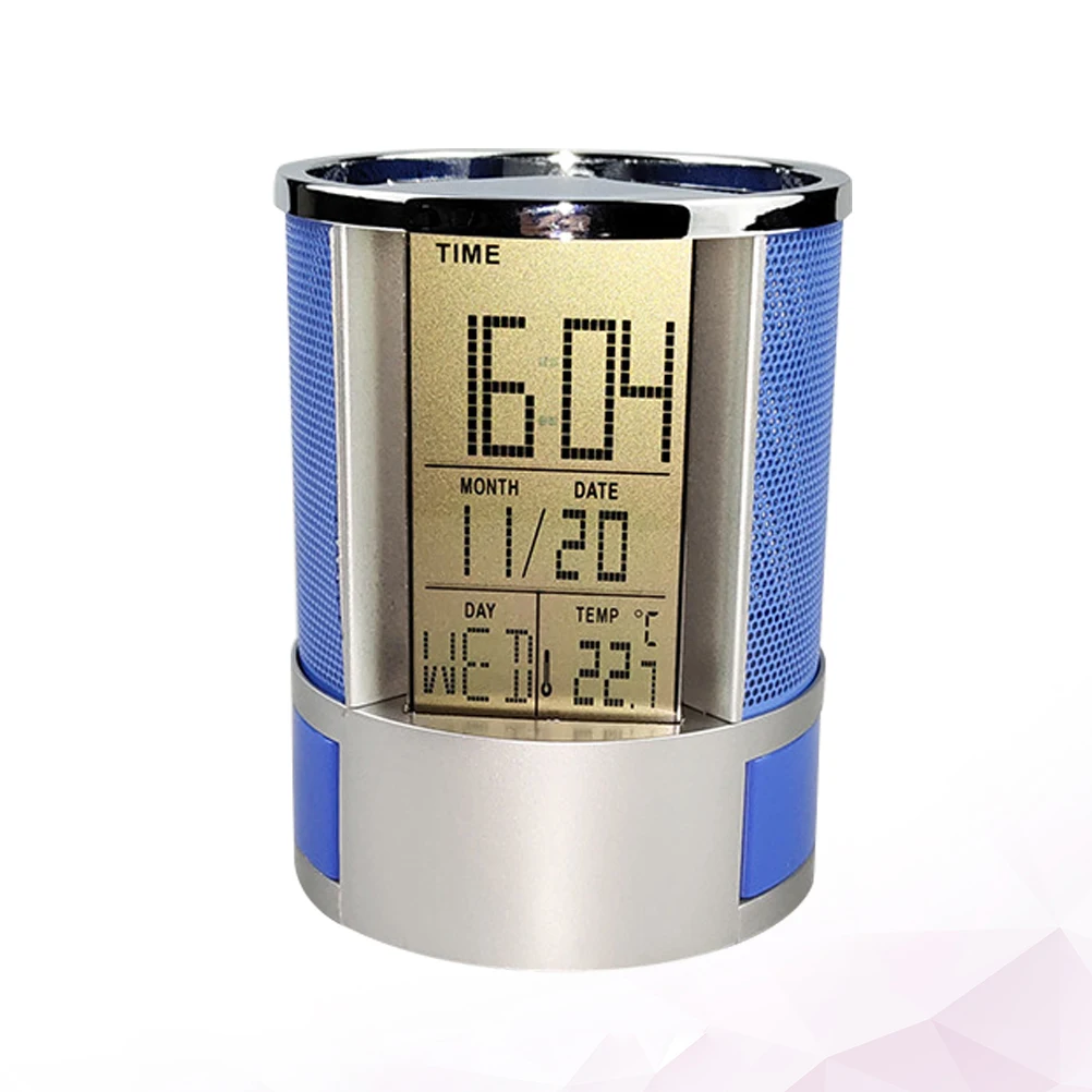 

Perpetual Calendar Pen Holder Clock Desk Time Display Date Penholder Office Supplies Plastic Metal Storage Drawer Temperature