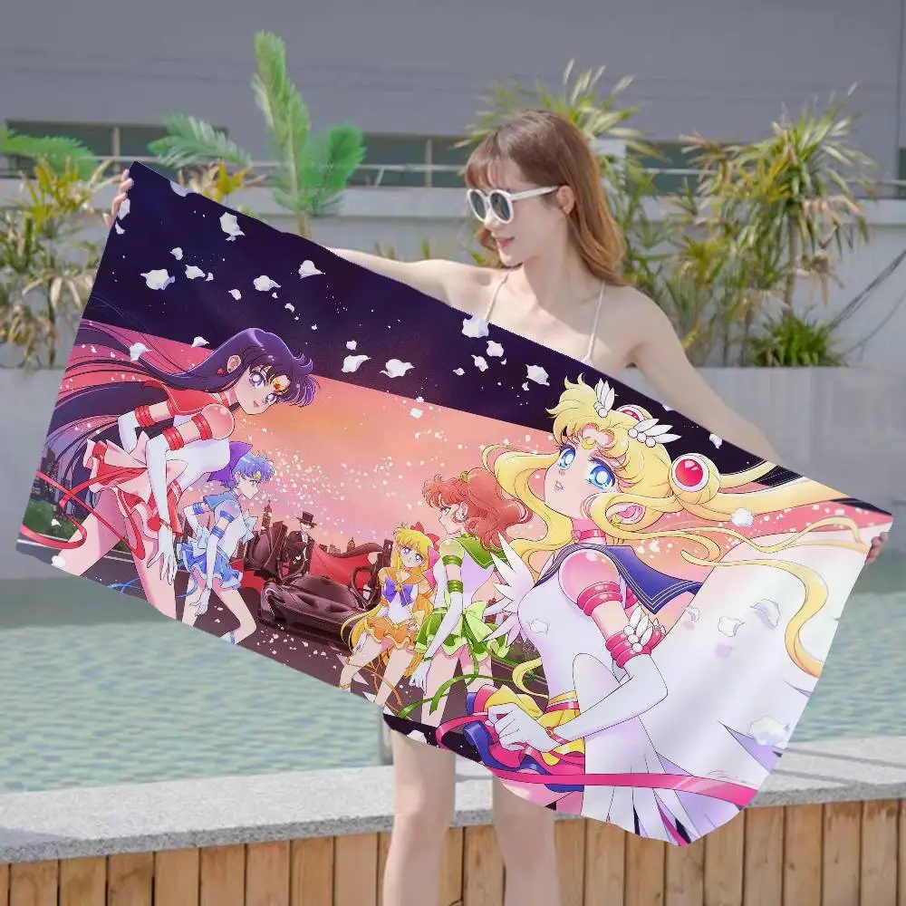 S-Sailores Cute Girl Moon Beach Towel Colorful Bath Towels For Girl Microfiber Quick Dry Custom Sand Free Beach Yoga Spa Gym