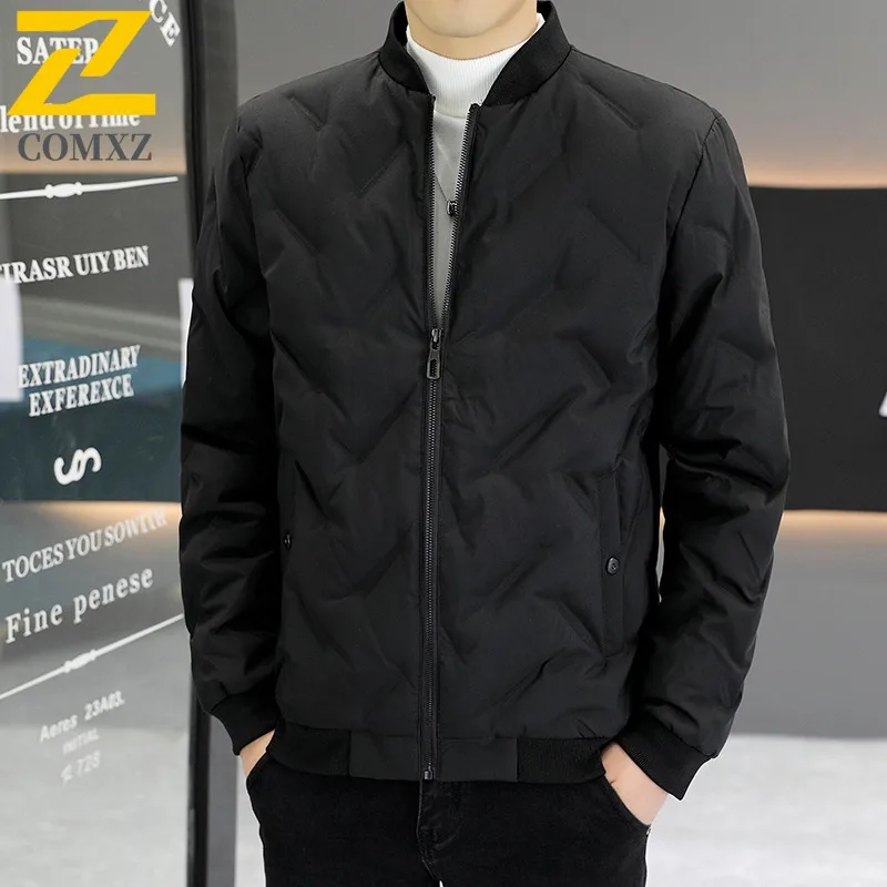 سترة COMXZ للرجال بياقة بيسبول عصرية للعمل في الهواء الطلق سترة سميكة دافئة كلاسيكية للأعمال معطف شتوي خفيف الوزن غير رسمي #3