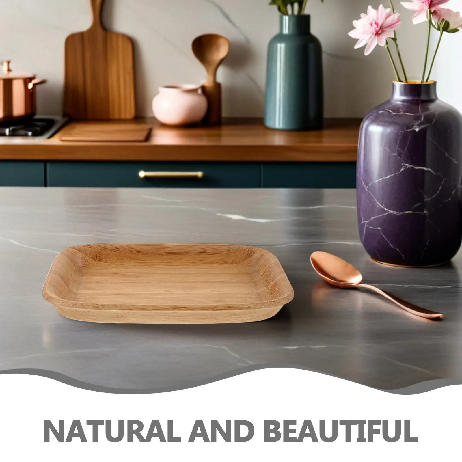 Small Bamboo Serving Tray Rectangular with Raised Edges Grain Texture for Charcuterie Fruit Platter Dessert Food