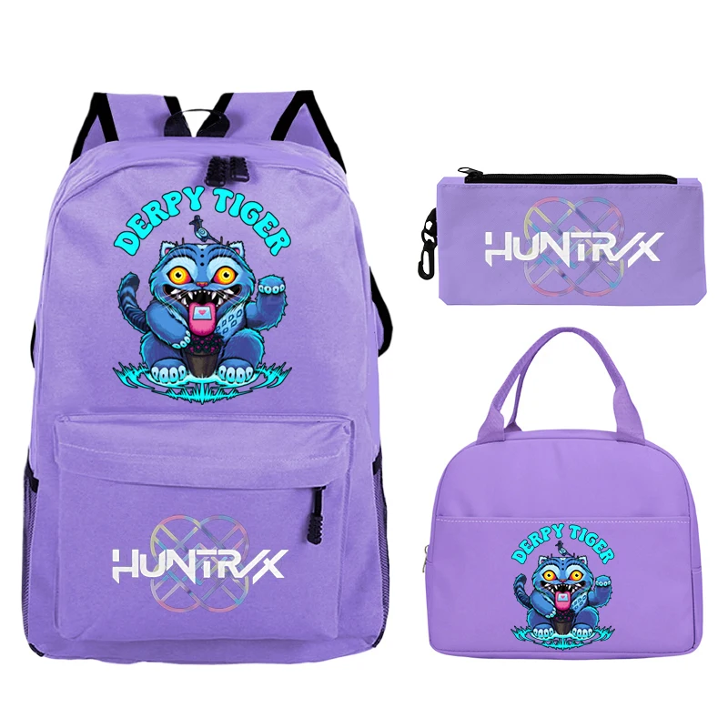 

3pcs Set KPop Demon Hunters Derpy Tiger Backpack Boy Girl Schoolbag Lunch Bag Pencil Bag Students Outdoor School Bags Mochila