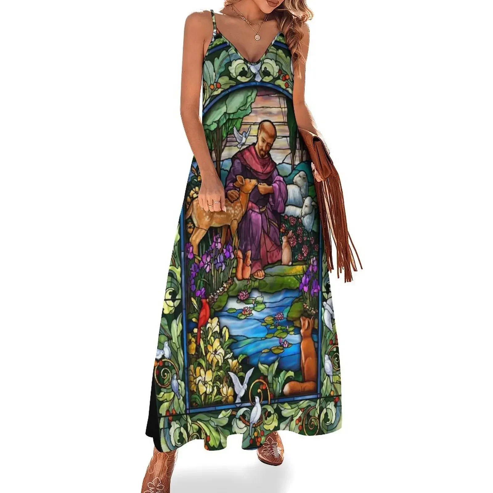 

St. Francis Stained Glass Sleeveless Dress dresses summer woman 2024 Women long dress loose summer dress Evening gown