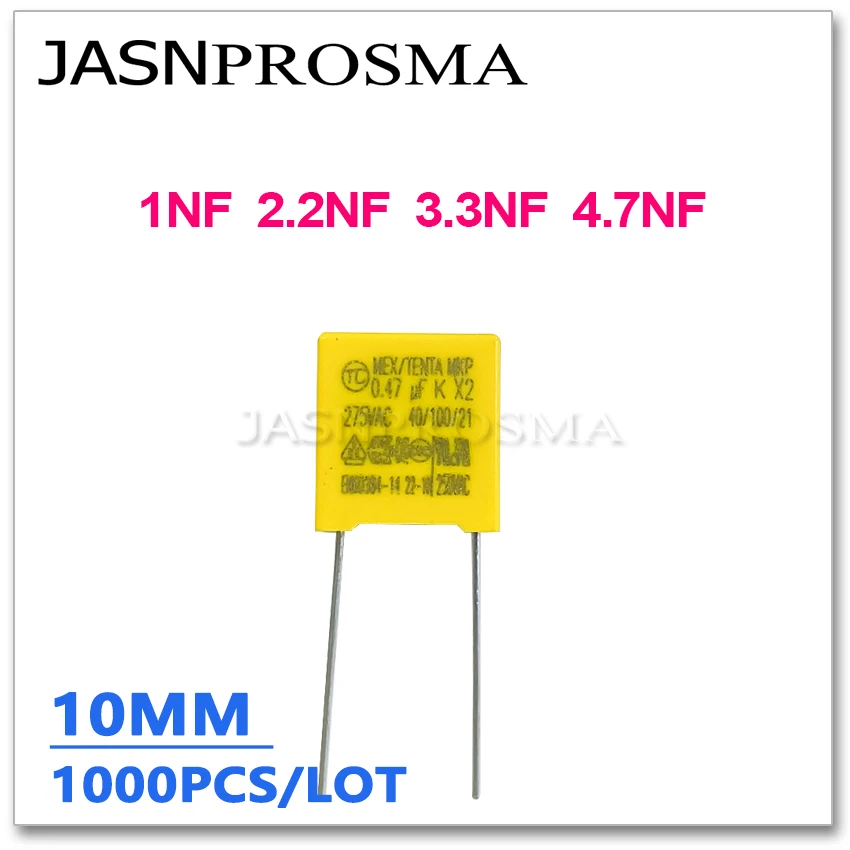 

JASNPROSMA X2 275VAC 1NF 2.2NF 3.3NF 4.7NF Pitch 10mm 1000PCS 0.001UF 0.0022UF 0.0033UF 0.0047UF 102 472 10% K Safety Capacitor