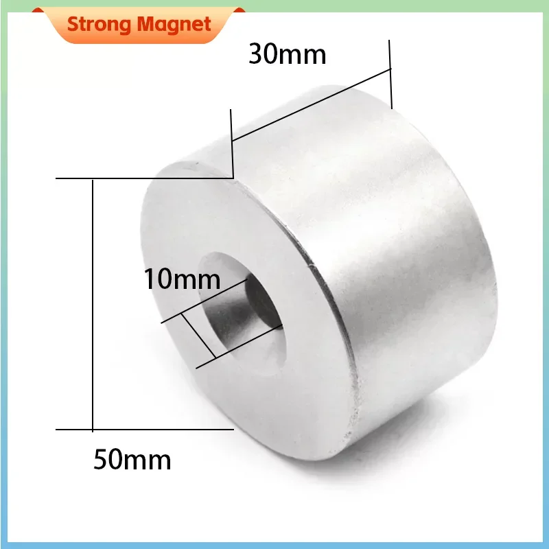 

1PCS 50x30-10mm Circular Super Strong Powerful Neodymium Magnets with Hole 10mm Big Fridge fishing Magnet Magnetic Sheet