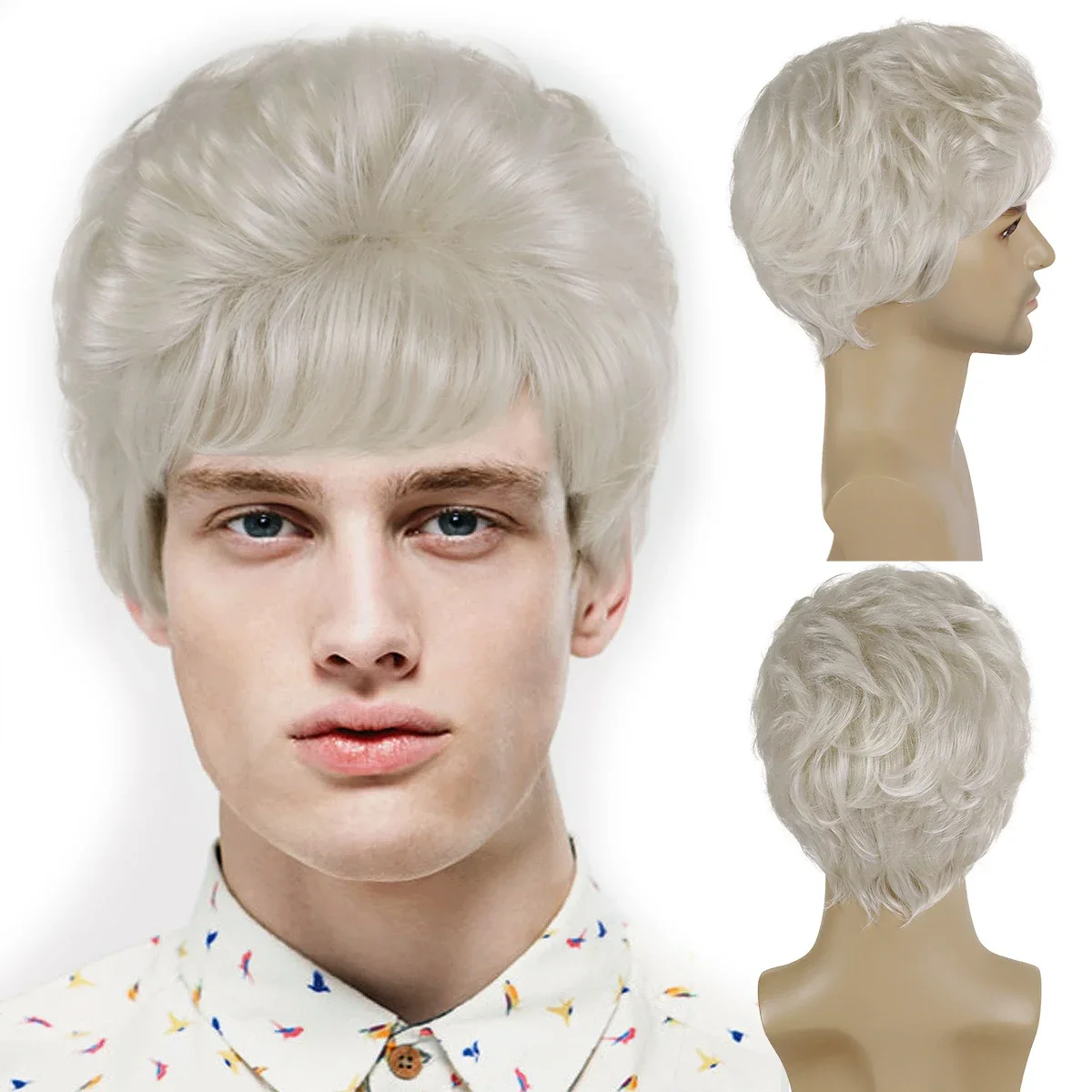 

GNIMEIGL Synthetic Curly Hair Male Wig with Bangs Short Haircuts Natural Wigs for Men Fashion Cuts Silver Gray Wig Cosplay Soft