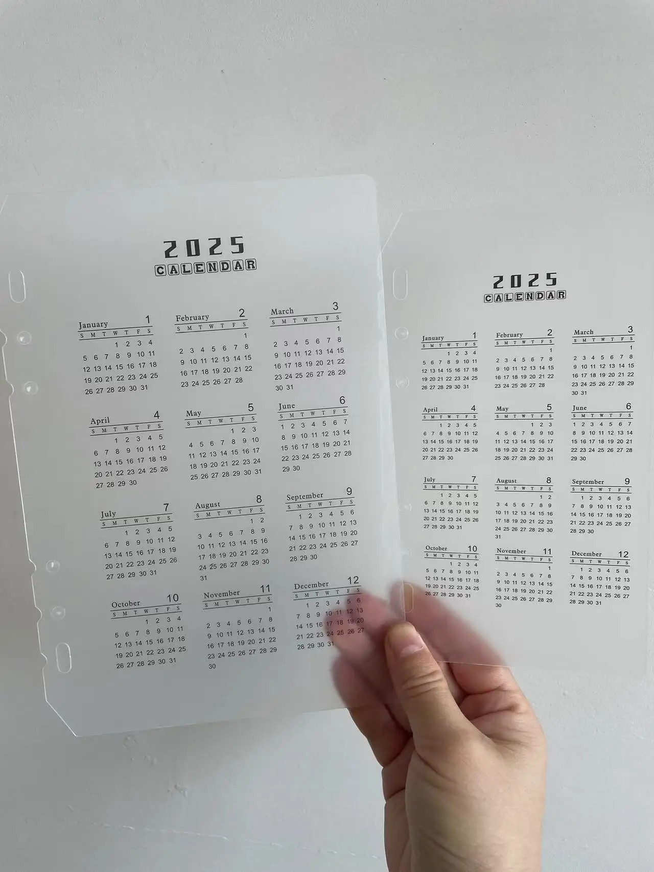 2025 Calendar A5 A6 6-hole Hand Account Loose-leaf Calendar Partition PP Frosted Transparent Protective Pad