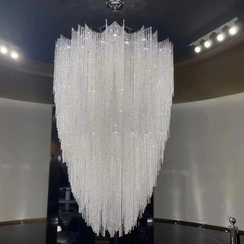 

Contemporary Vintage Long Living Room Staircase Large Ceiling Pendant Lighting Large Led Luxury Modern Hotel Crystal Chandeliers