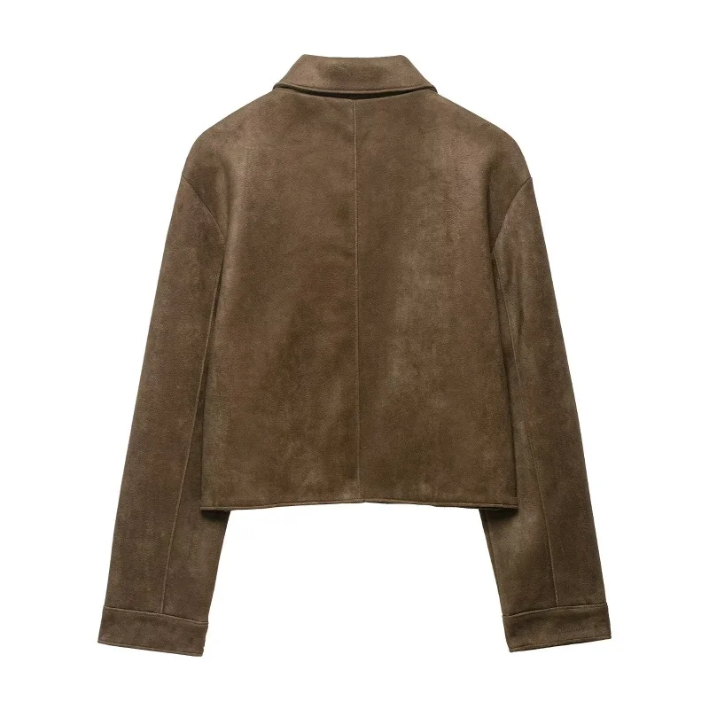 KEYANKETIAN Autunno e Inverno Nuovo Colletto da Donna Monopetto a Maniche Lunghe Giacca in Pelle Scamosciata Cappotto Corto da Donna