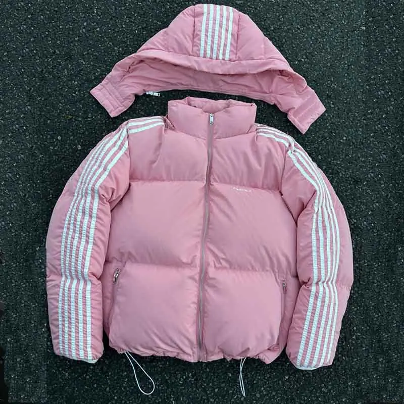 

Removable hooded cotton coat for men and women 2025 new European and American trendy winter letter embroidered top