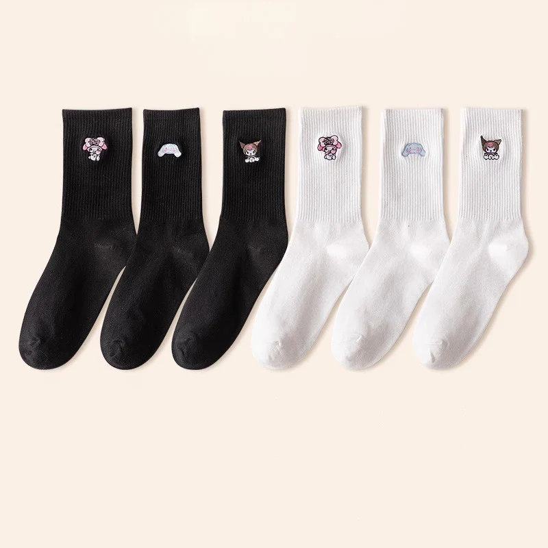 

Носки средней длины из чистого хлопка с рисунком аниме Sanrio Kuromi My Melody Cinnamoroll для девочек, весенне-осенние чулки для пар