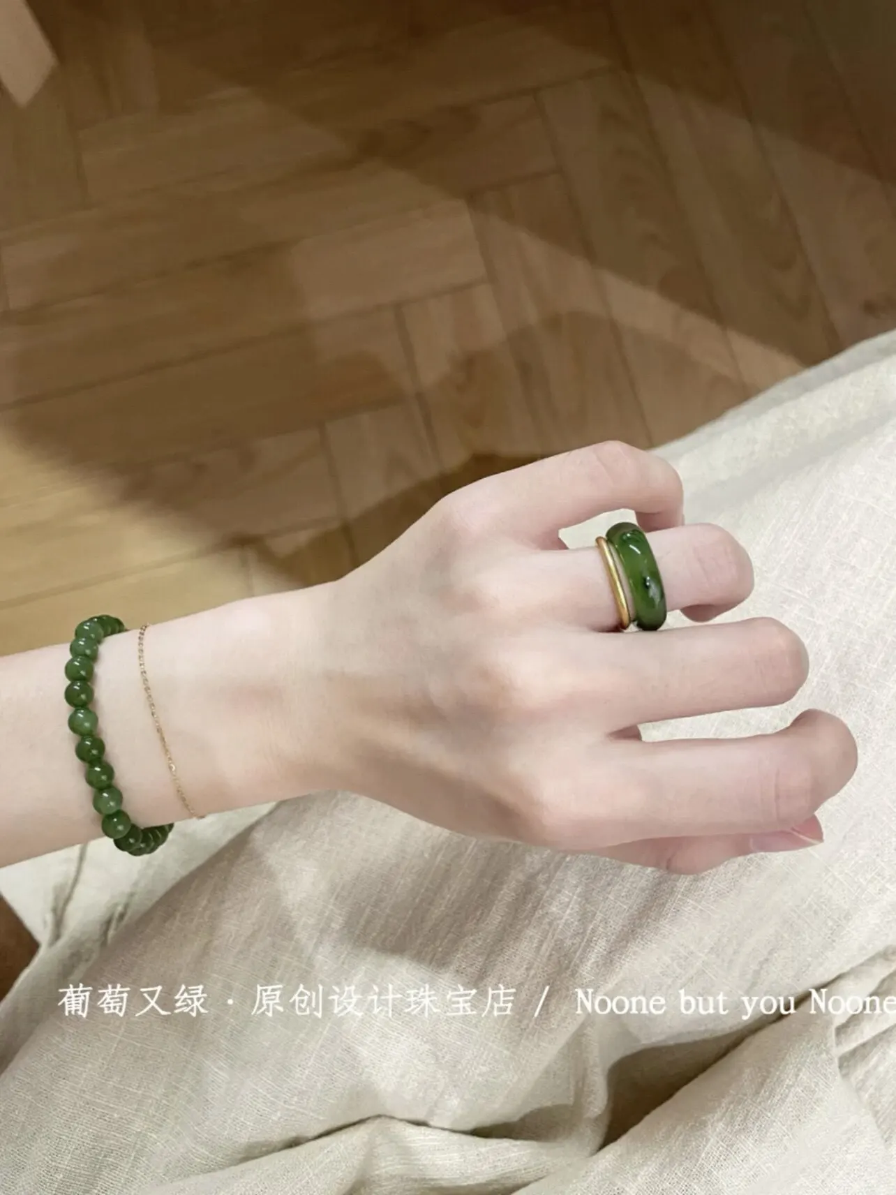 Natural clear water Myanmar jadeite ring, spinach green jasper ring fine